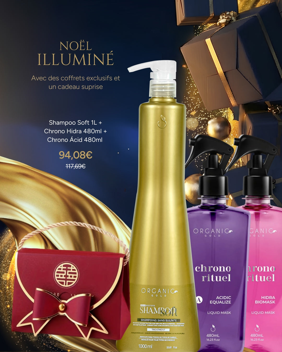 Shampoo Soft 1L + Chrono Hidra 480ml + Chrono Ácid 480ml - Noël Illuminé