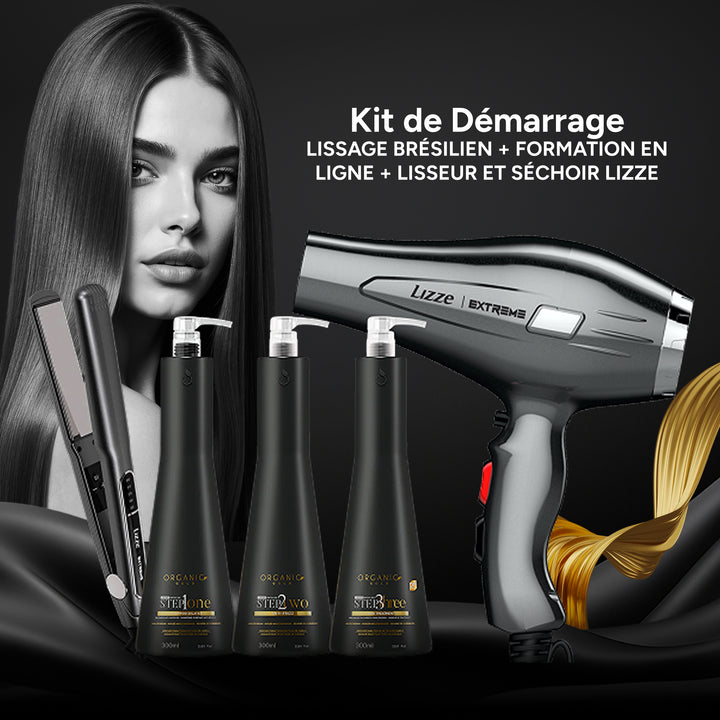 Kit de Démarrage – Lissage Brésilien + Formation en ligne + Lisseur et Séchoir Lizze