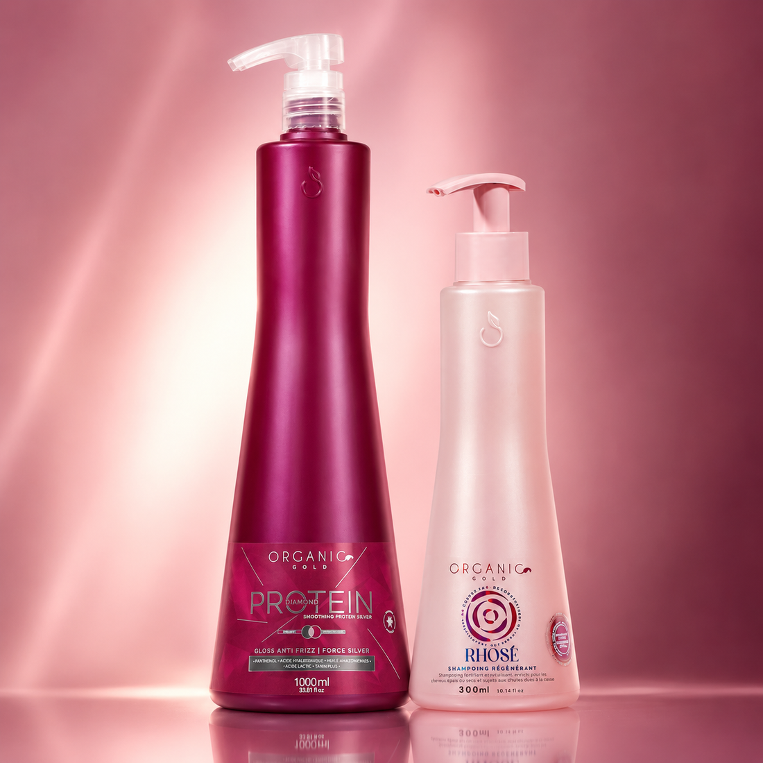 Kit Lissage Diamond & Soin Rhose Organic Gold Paris | Tanin Protein Silver 1L + Shampoing Régénérant 300ml